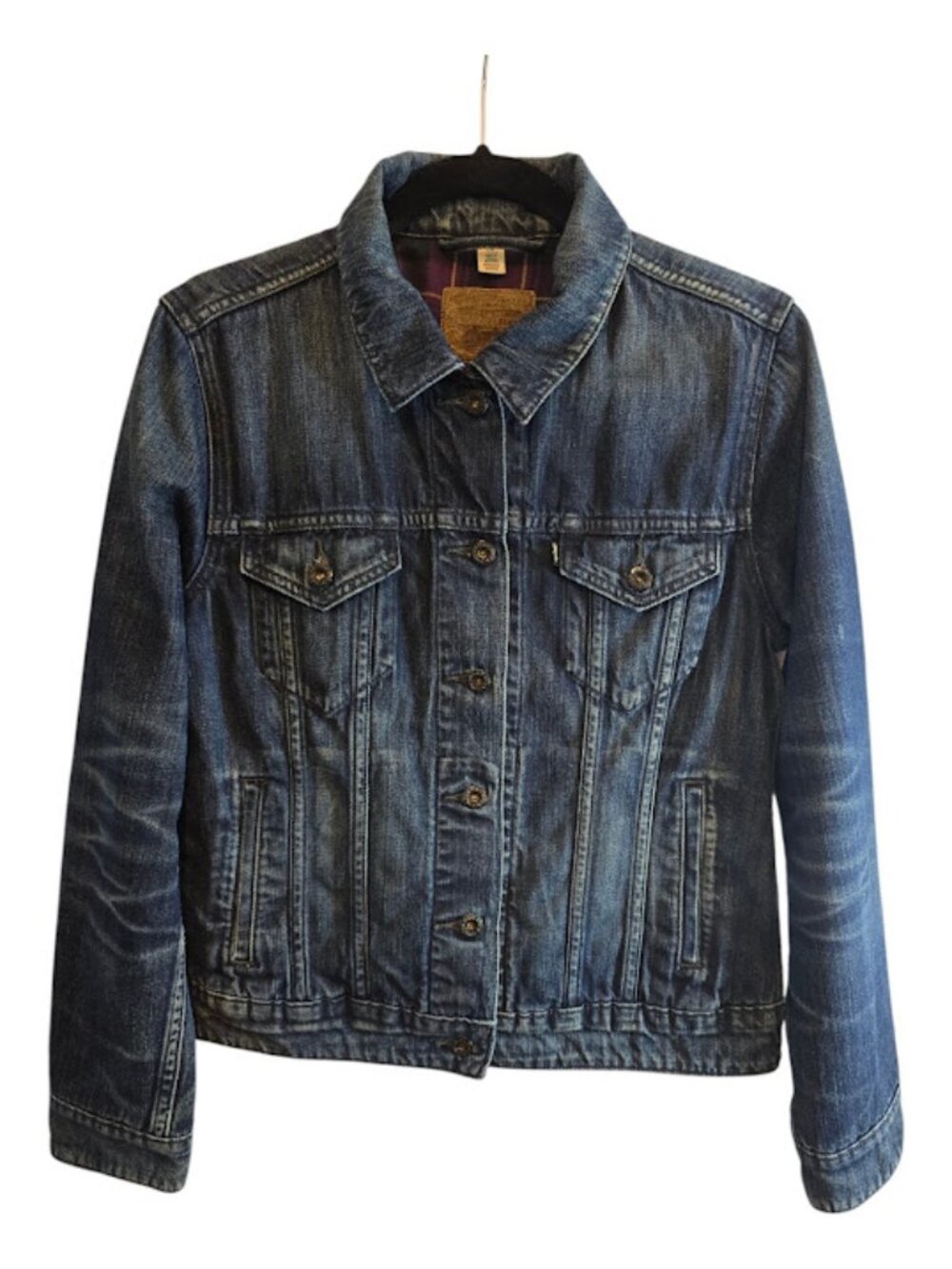 Denim trucker jacket Levi's vintage size large distressed quality casual lined